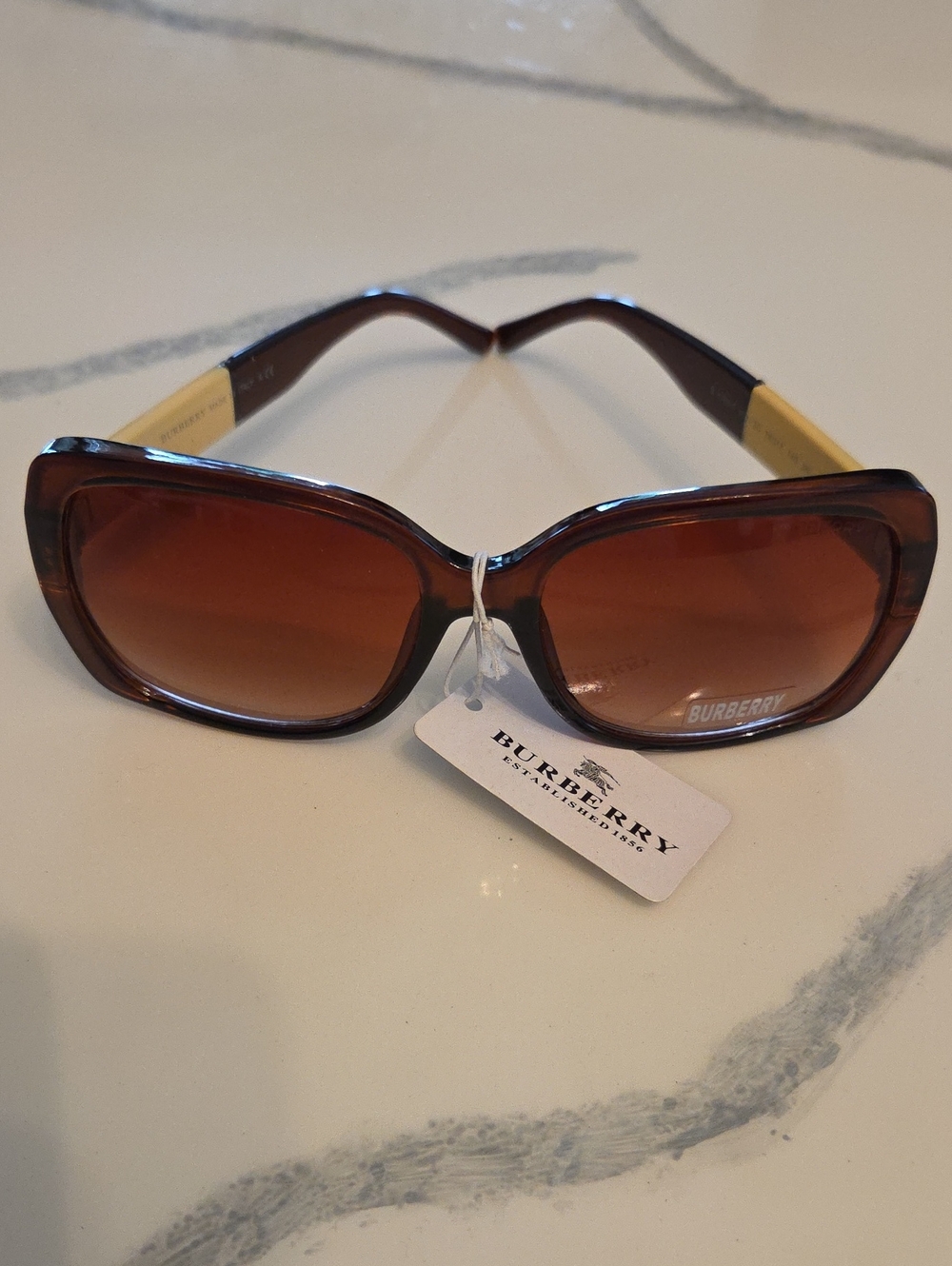 Burberry Brown Gradient Lens Women's Sunglasses with Tan Temples